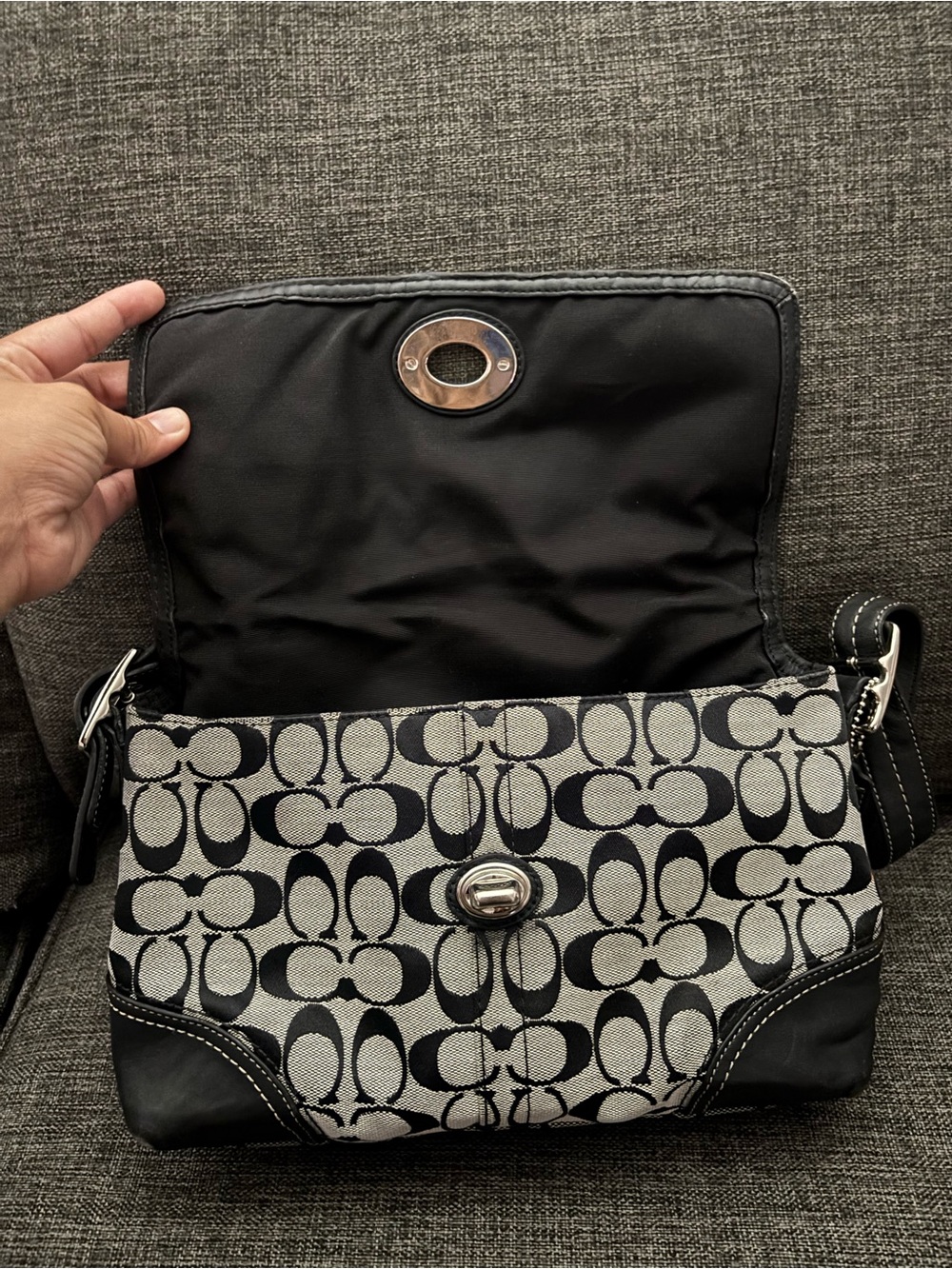 Coach Black and White Signature Canvas Shoulder Bag - Picture 5 of 14